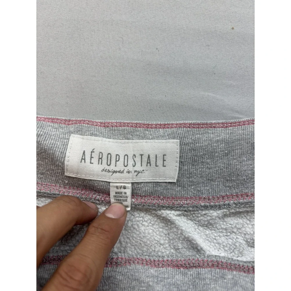 Aeropostale Womens Gray Fleece Sweat Shorts Pink Logo Drawstring Large